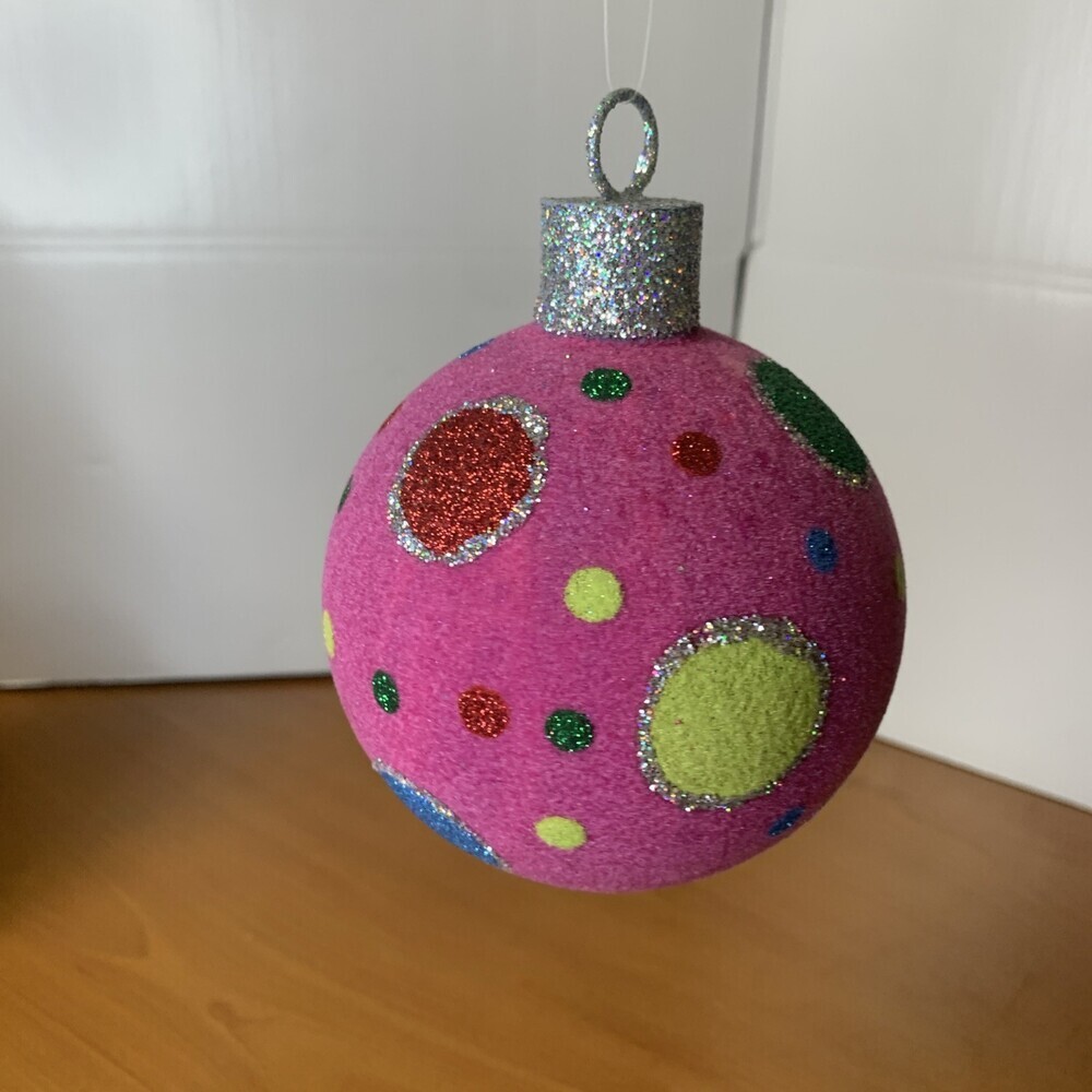 Raz Snowdoodles Christmas Ball 4” Pink Multicolored - Picture 4 of 6